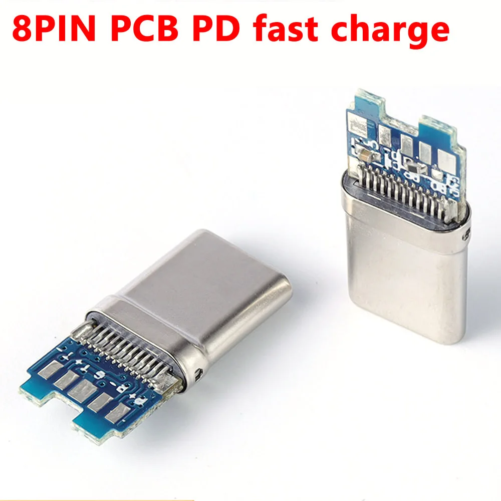 1pc 8PIN USB 3.0 Type C with plate PD fast charging Connector 8Pin male Socket receptacle Through Holes 8 Pins Support PCB Board