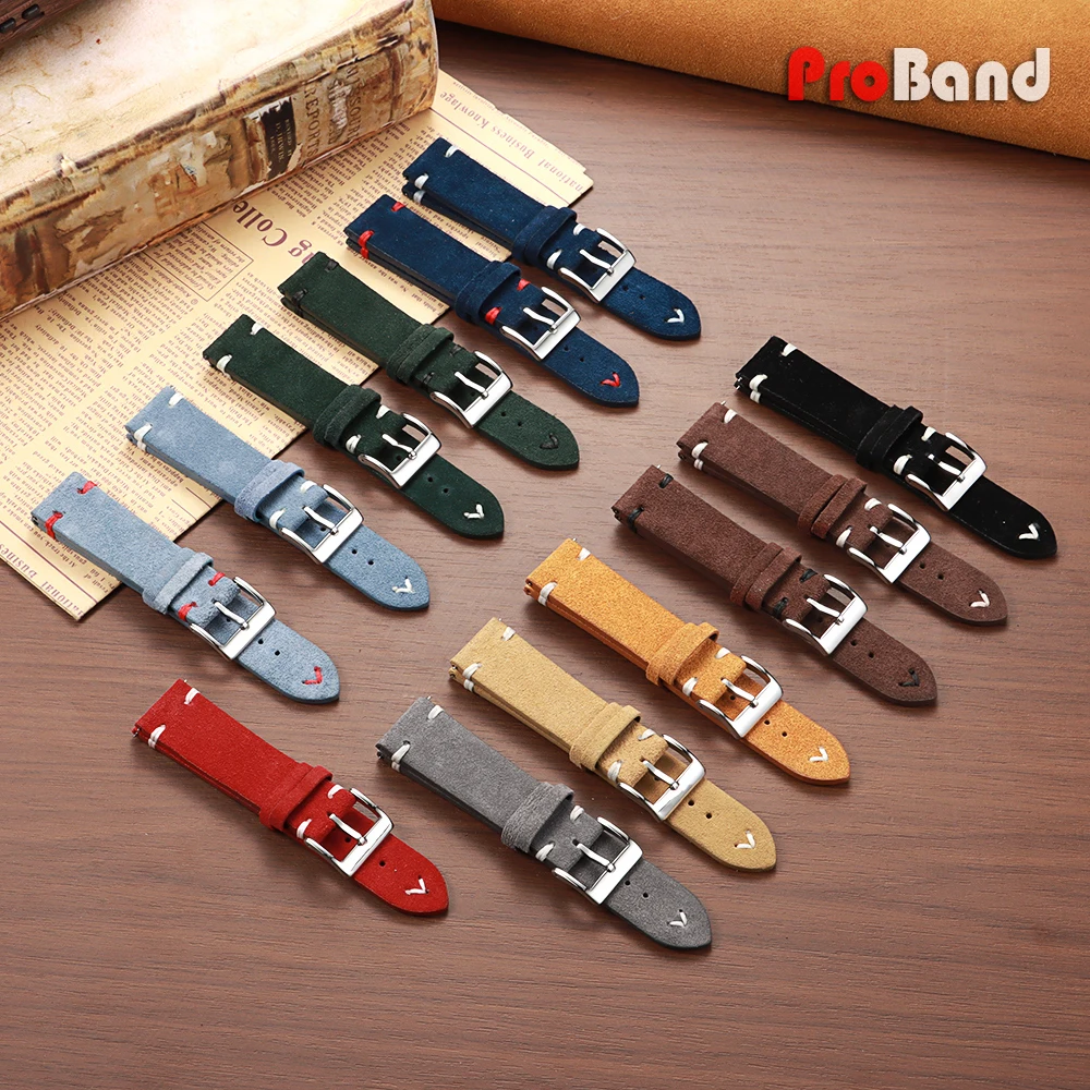 Vintage Genuine Suede Leather Watchband 18mm 20mm 22mm Universal Replace Strap Handmade Men Women Sport Quick Release Bracelets
