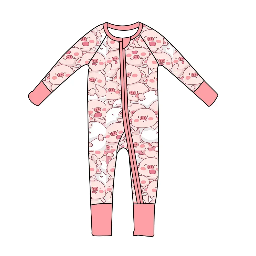 Wholesale custom baby pajamas set newborn jumpsuit Cute Piggy Print Pink Suit Milk Silk Material Sibling Set