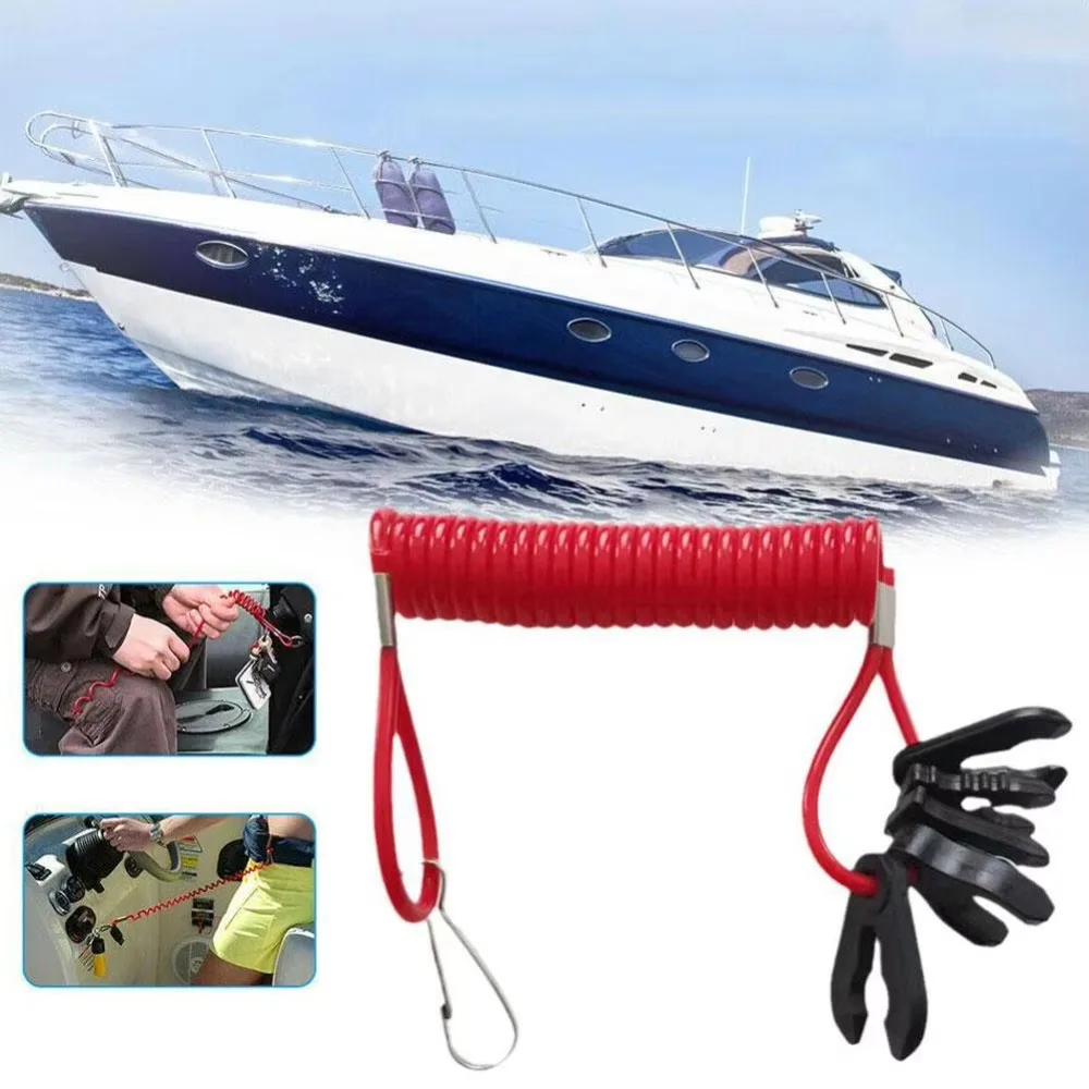 

Red Boat Safety Lanyard Kill Switch 7 Keys Universal Boat Outboard Engine Kill Stop Switch Stretchable 1.6m Surfing Spring Rope
