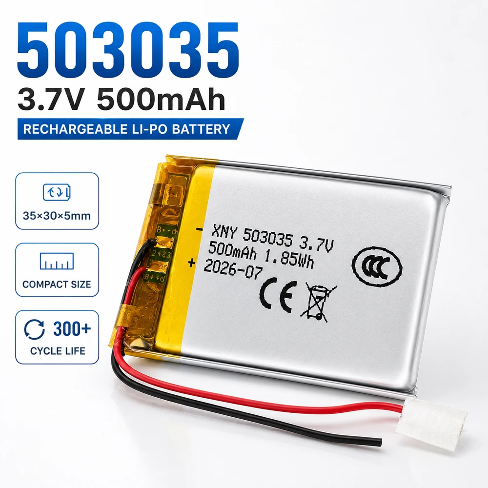 503035 LiPo-Akku 3,7V 500mAh Wiederaufladbarer Lithium-Polymer-Ersatzakku für GPS, MP3, DVD und Kleinelektronik