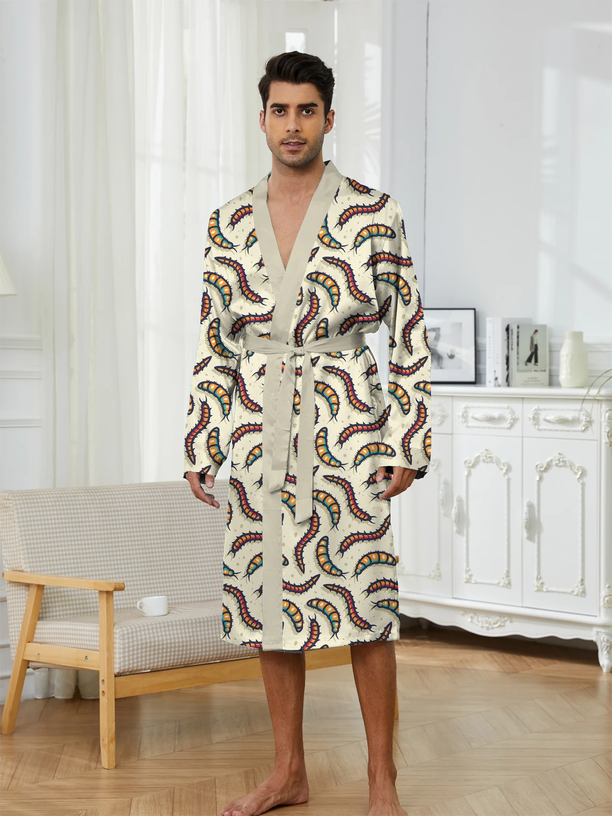 2025 Spring Men's Shower robe Sleepwear Bathrobe Men Printing Must-have for Entertainment Autumn Long Nightgown Funny Pajamas