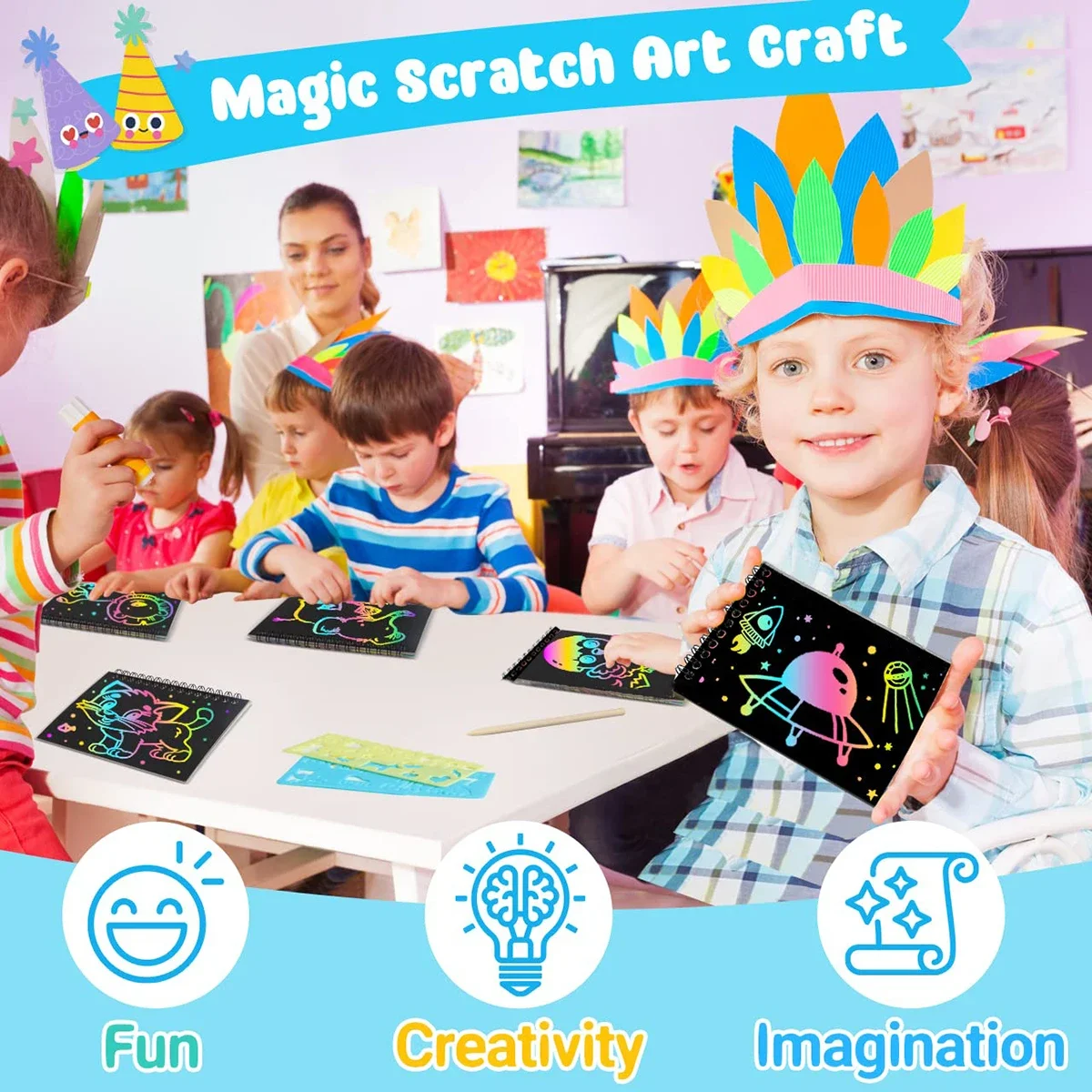 6-60 Rainbow Art Scratch Notebook Art Scraping Drawing Toy DIY Graffiti Book Birthday Gifts Children Party Favor Kids Guest Gift