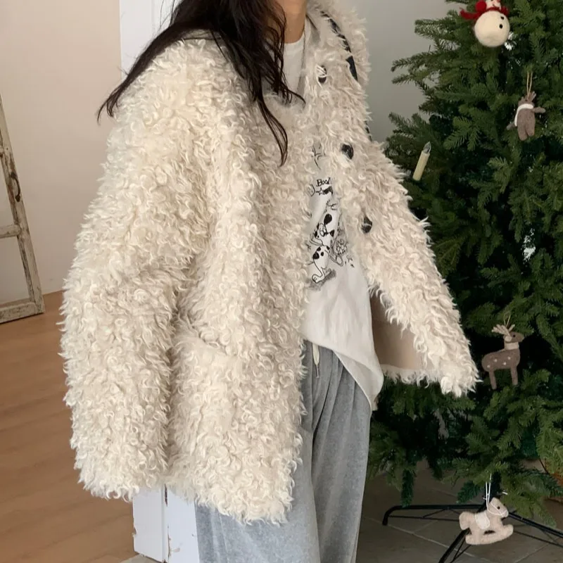 ملابس خارجية نسائية أنيقة كورية من القطن معززة فضفاضة مستديرة Ne بزر واحد دافئ ملابس خارجية مناسبة لجميع المواسم #4