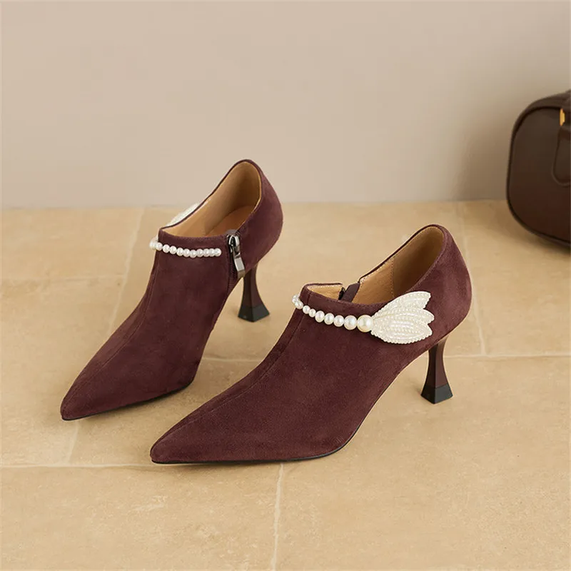 2026 Autumn Winter Sheep Suede Women Boots Fashion Pointed Toe Shoes for Women Ankle Boots Handmade High Heels Boots Shoes