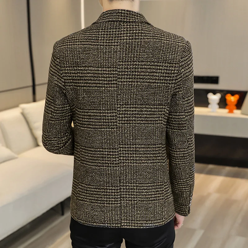 New Simple Atmosphere Men\'s Small Suit Korean Version Slim Top Handsome Casual Plaid Single Suit Trend Formal Coat Men