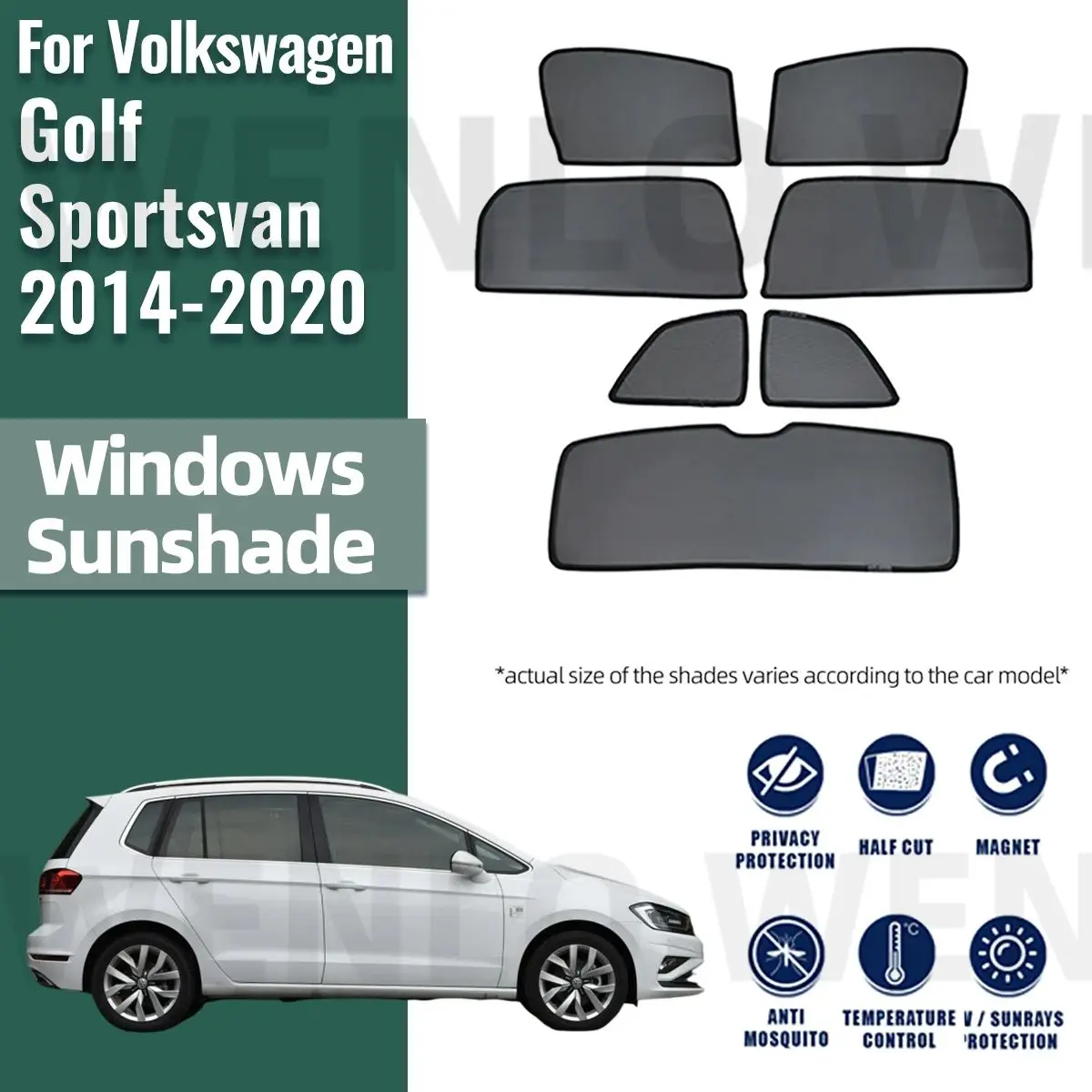 For Volkswagen VW Golf Sportsvan 2014-2020 Rear Side Window Sun Shade Car Sunshade Magnetic Front Windshield Mesh Curtain