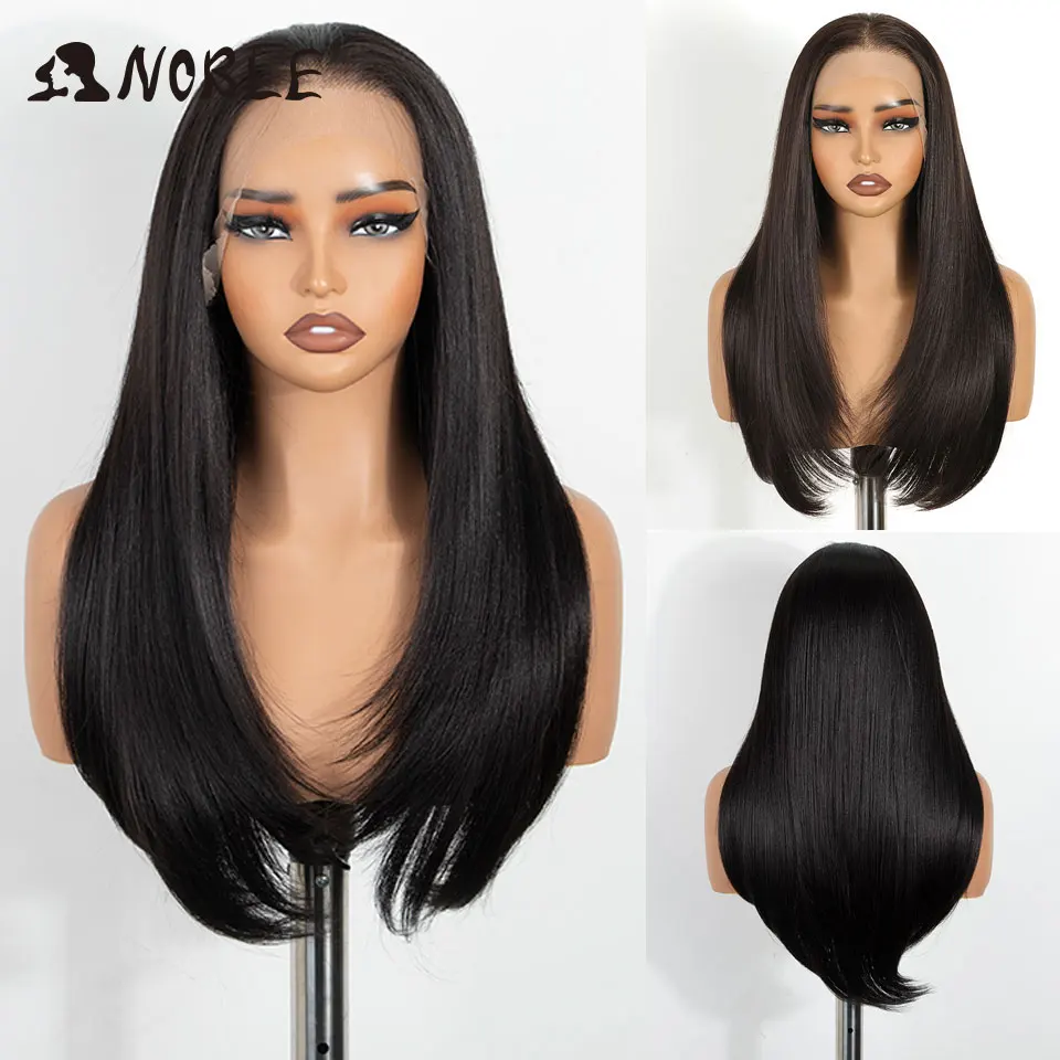 24 Zoll 13x6 Lace Front Perücke Synthetische Perücke Ombre Braun zu Aschblond Glatt Bestseller Schneller Versand Hitzebeständige Klebefreie Perücke – Detail 12