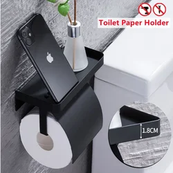 Toilet Paper Holder Wall Self Adhesive Roll Paper Holder Anti-Rust 304Stainless Steel Phone Holder Towel Rack Shelf for Bathroom