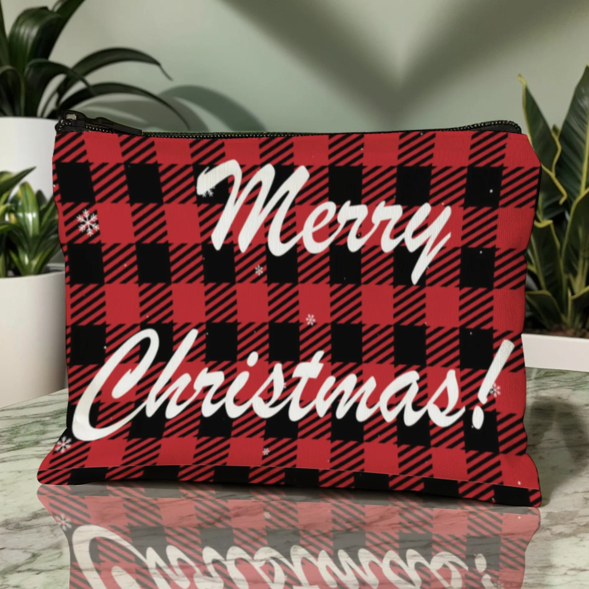 Classic Christmas Red-black Plaid Cosmetic Bag with 