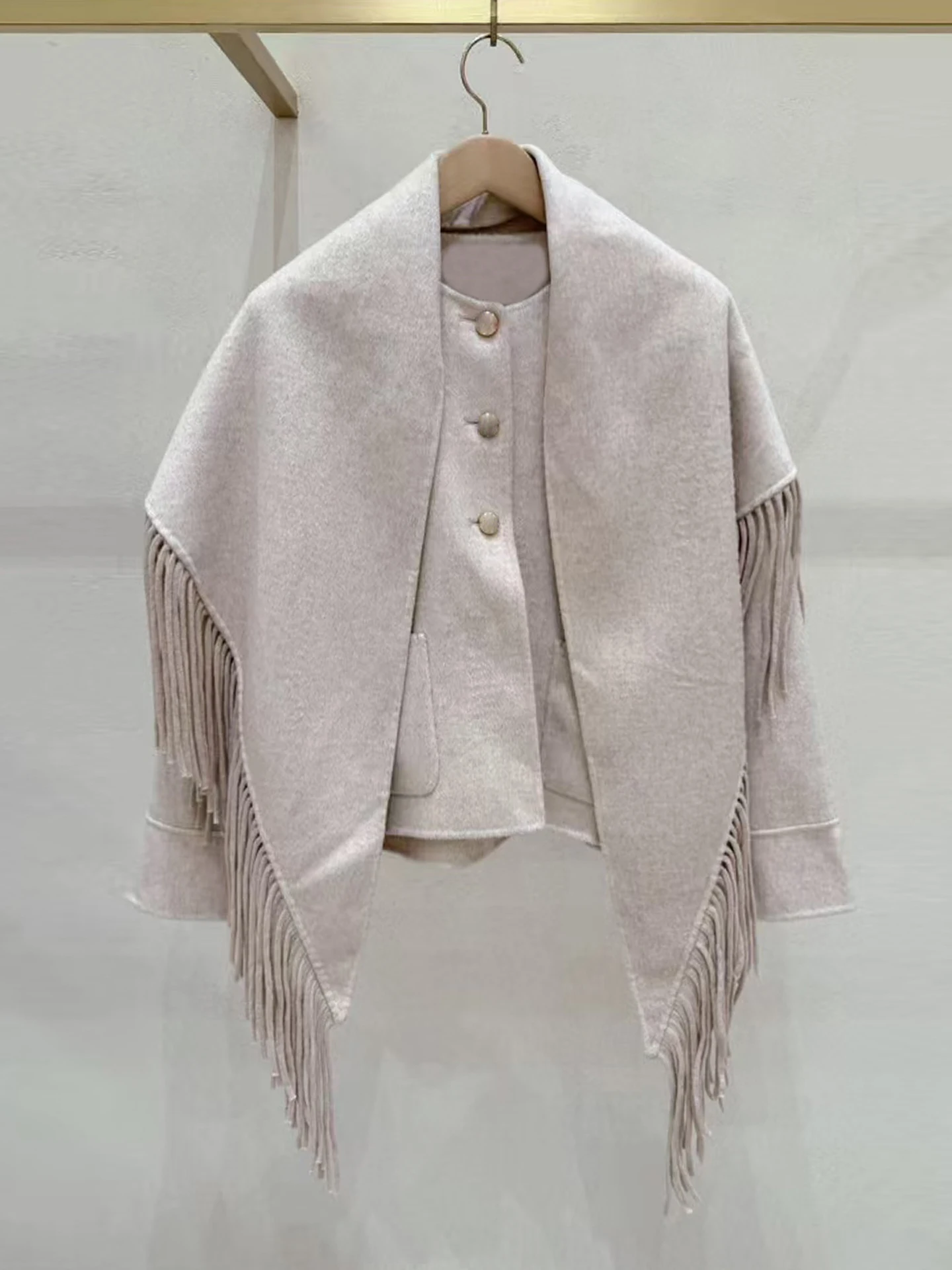 

M Home Nan You High End Women's Autumn Winter Woolen Coat with Detachable Tassel awl Simple Sle round Ne Long Sve