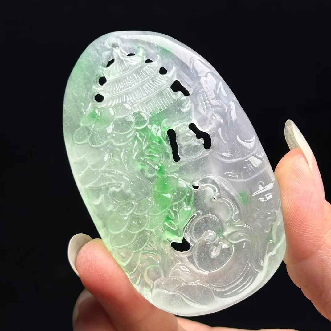 RealNatural high Ice Green Jade Jadeite Hollow out Pendant&Necklaces
