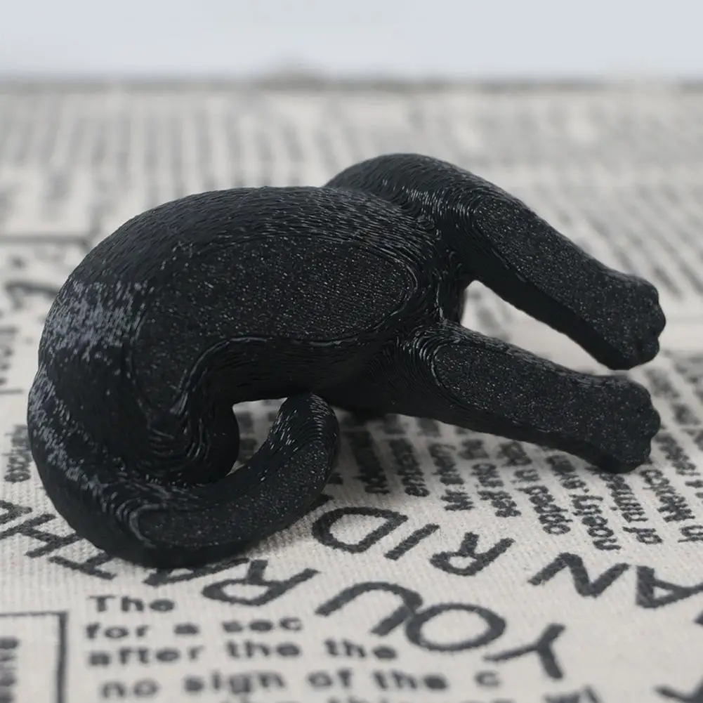 Decorative Cat Statue Cute Cat Ornament 3d Printed Cat Ornament with Plush Texture Realistic Furry Baby Figurines Cute for Desk