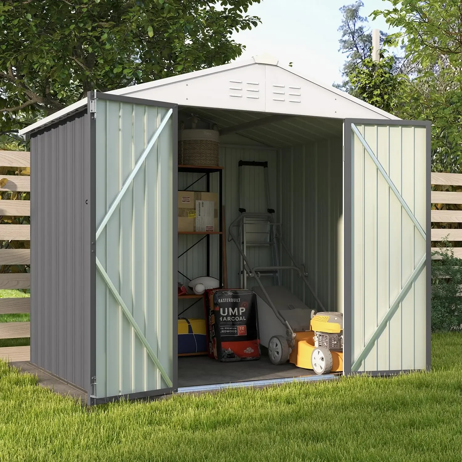 

8x6 FT Outdoor Storage Shed, Garden Storage Shed with Sloping Roof and Double Lockable Door, Outdoor Shed for Backyard Garden