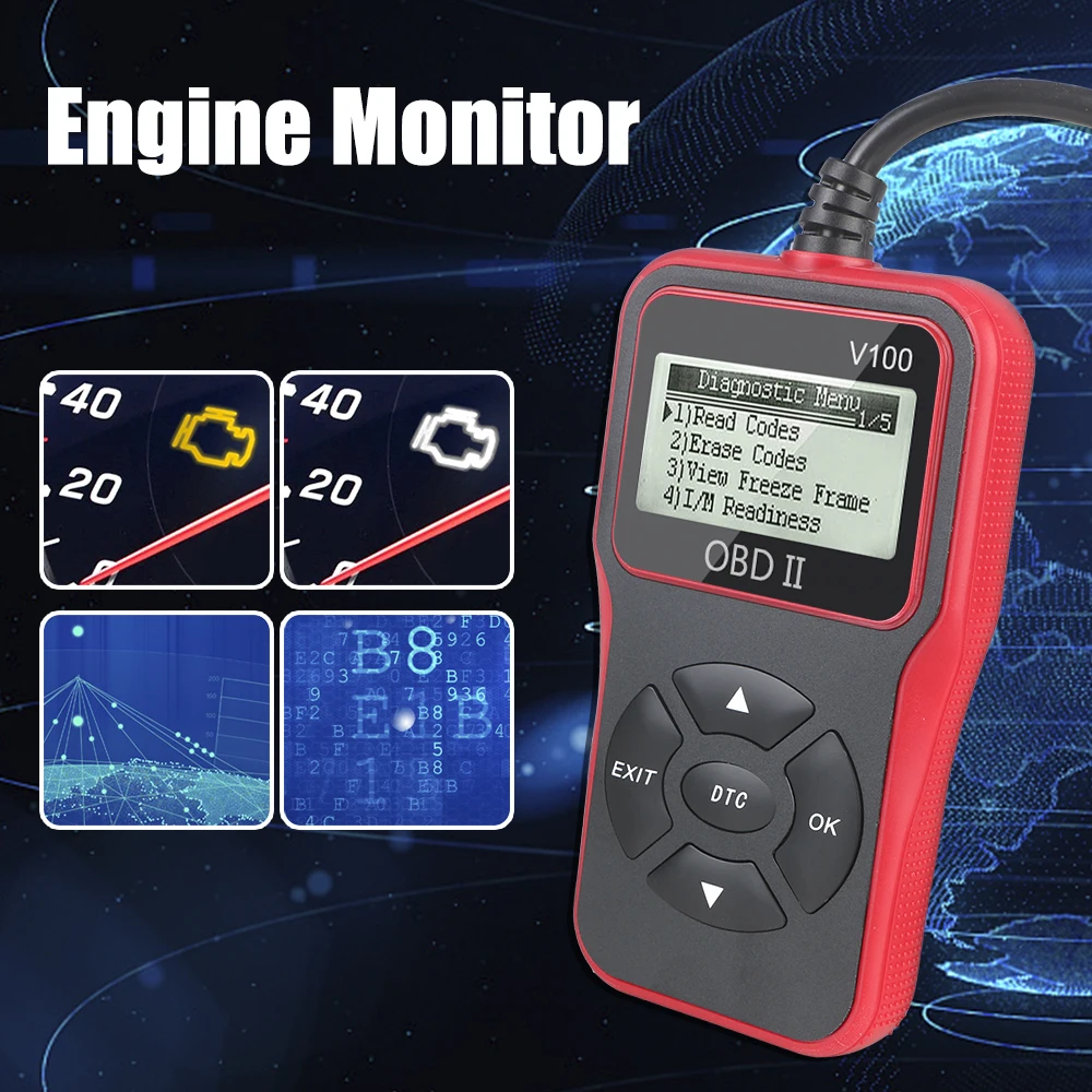 Car Diagnostic Tools OBD2 Code Reader V100 Plug and Play OBD 2 Scanner Digital Display Universal