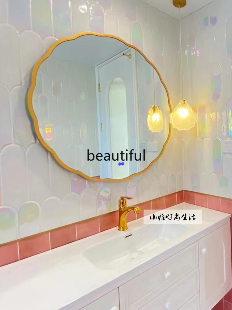 French Style Wall Hanging round Petal Dressing Mirror Led Retro American Smart Bathroom Mirror