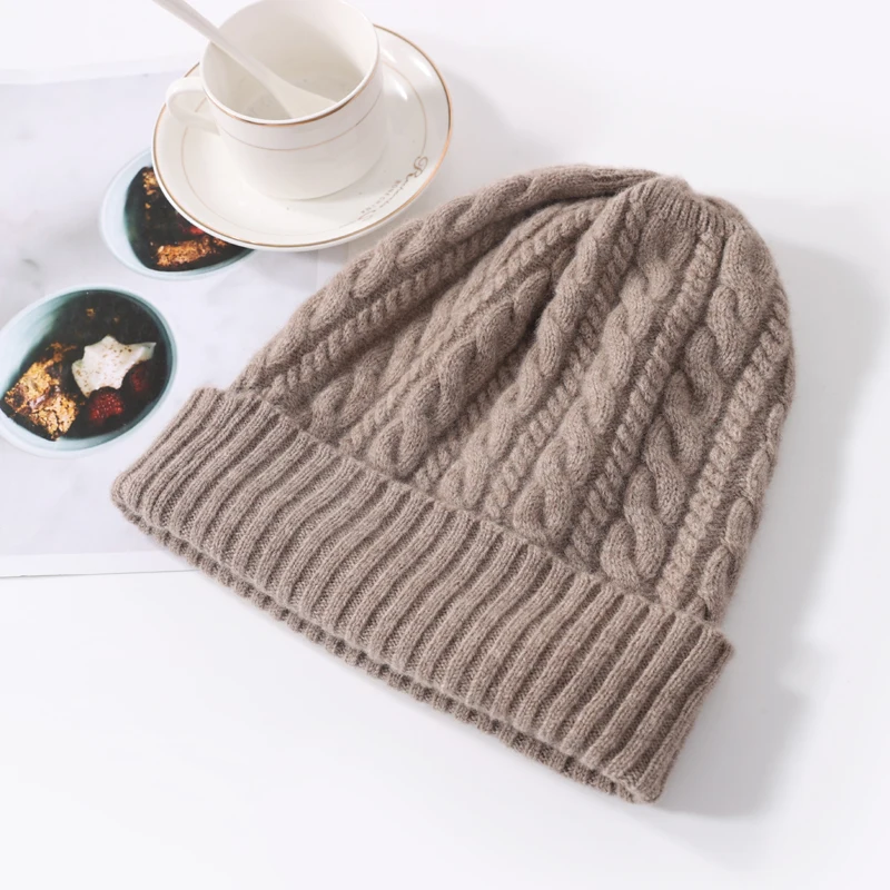 100% czystej wełny Damska czapka na zimę 2023 Ciepłe, miękkie, luksusowe czapki z kaszmiru Bonnet Twists Slouchy Street y2k Skullies For Girl