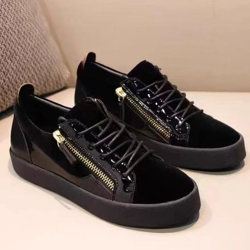 

2025 Fashion Men's New Genuine Leather Low-Top Zipper Flat Breathable Casual Board Shoes