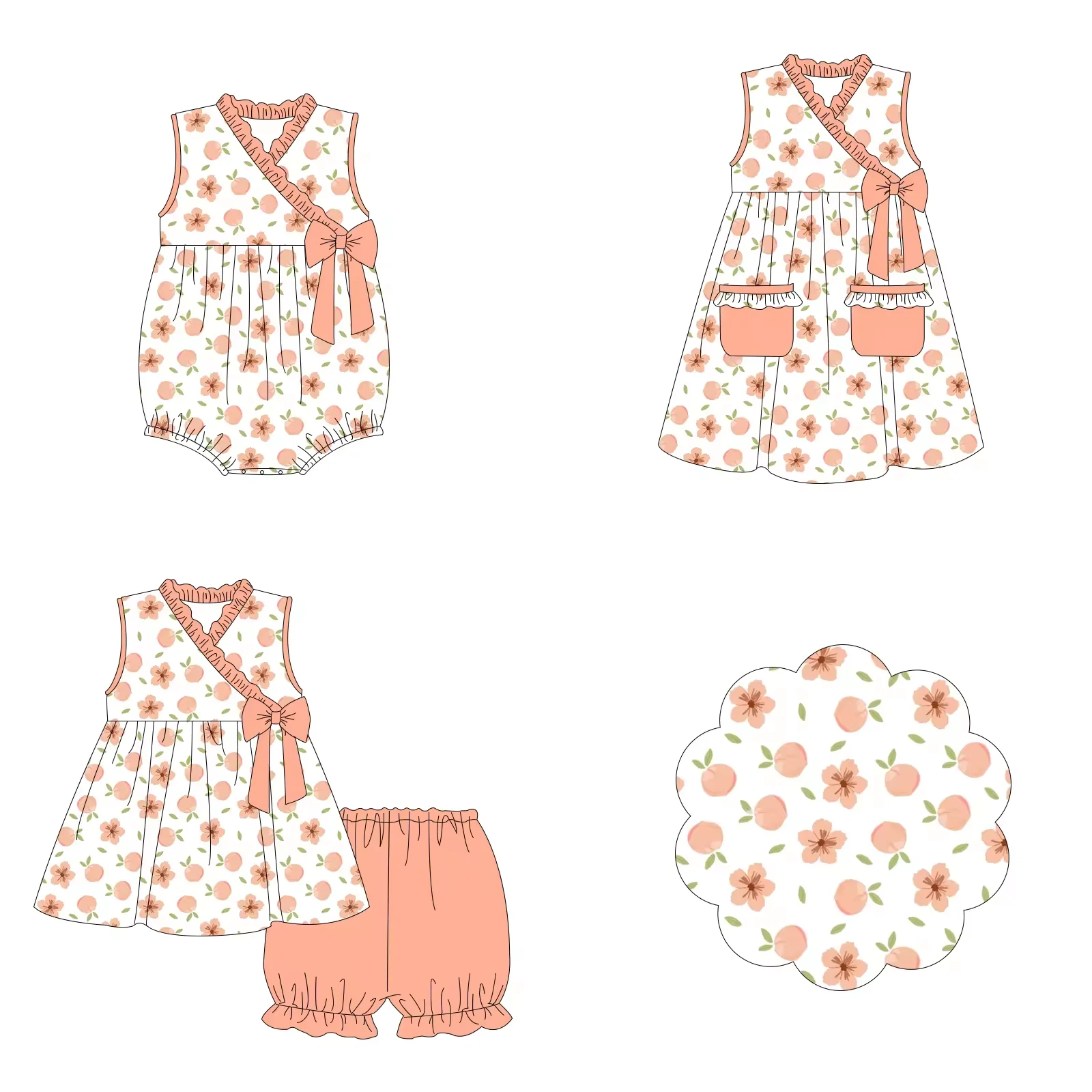 Baby Girl Clothes Infant Girl Sets Peach Pattern Sleeveless Dresses Sets Rompers Newborn Baby Clothes Wholesale