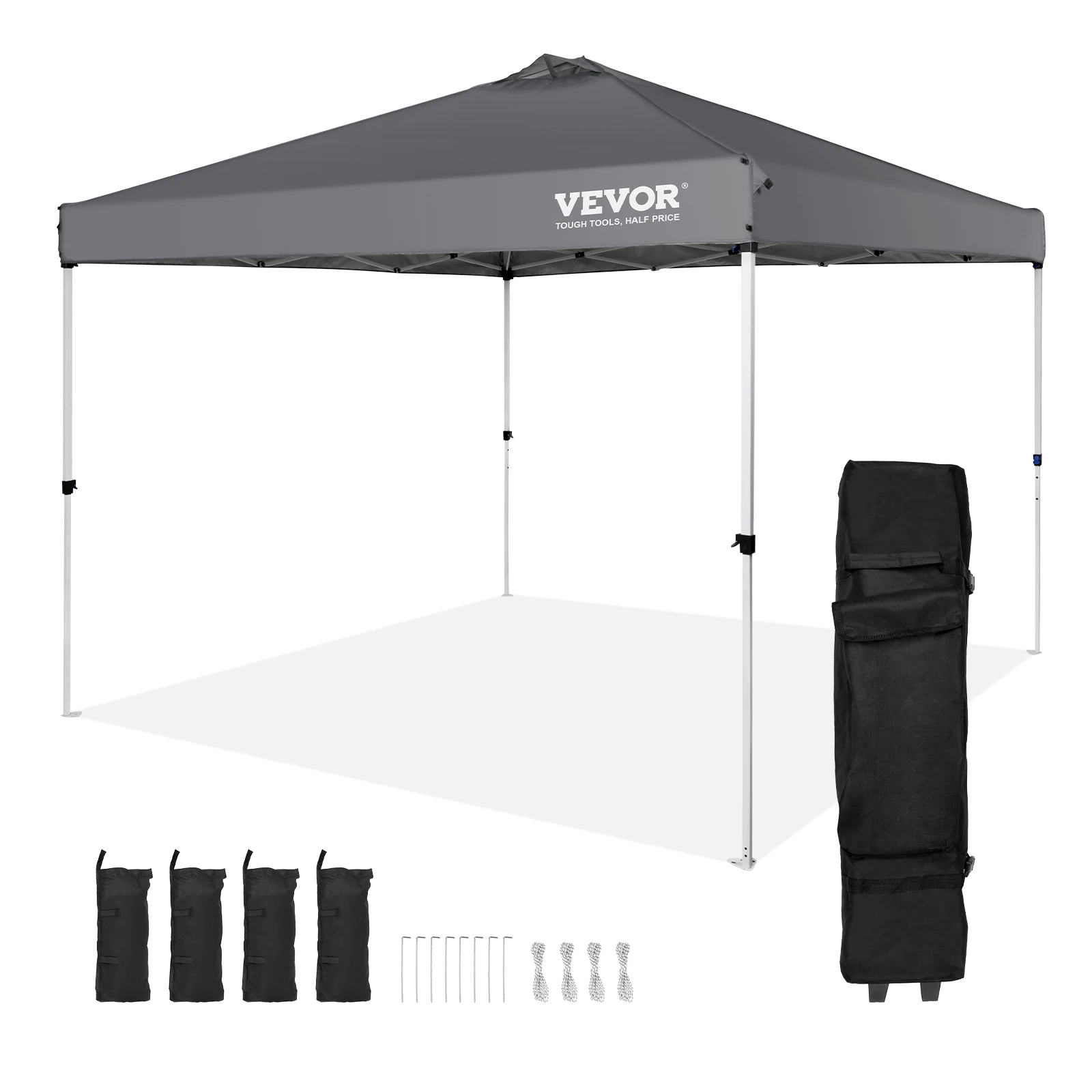 VEVOR Pop Up Canopy Tent 250D PU Silver Coated Tarp with Portable Roller Bag and 4 Sandbags Waterproof and Sun Shelter Gazebo