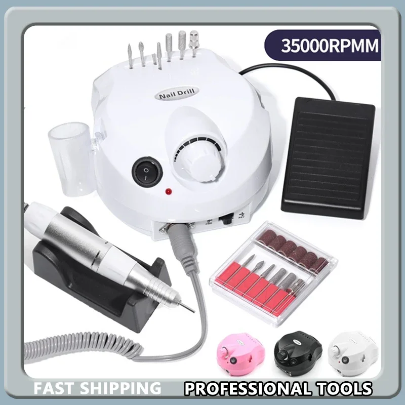 

Electric Nail Drill Machine 35000RPM with Cutter Set Gel Polisher Strong Polishing Tool Nail File Kit for Salon Nail Tools