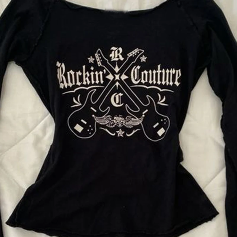 Women's Hip hop 90s Vintage Punk T-Shirt autumn Streetwear Sexy Short Sleeve Gothic Slim Crop Top Hotgirl Casual Femme Tee y2k