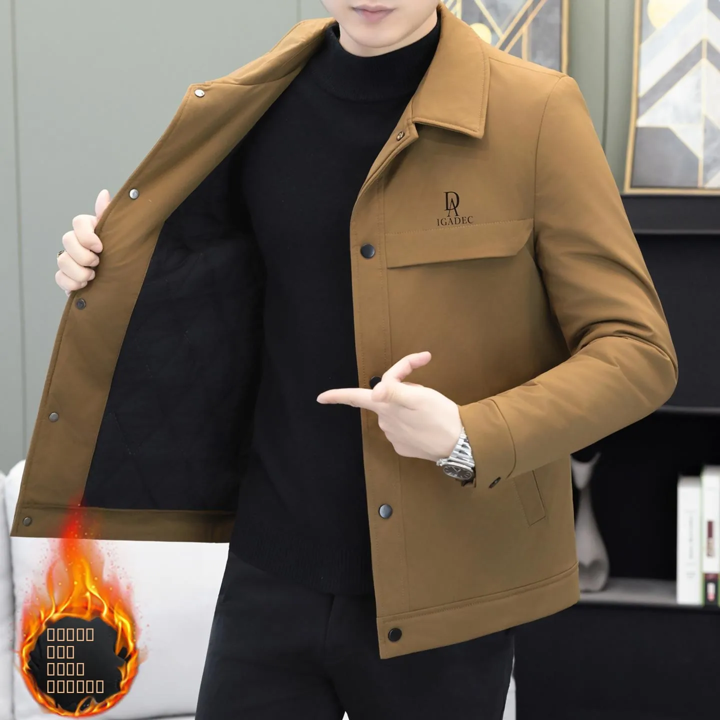 

Men's Faionable Thiened Cotton Jaet Autumn Winter Warm Outerwear Stand Fit Long Sve Button up Casual Sle Coat