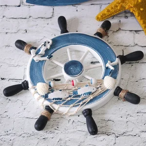 Of wood 23cm beach boat steering wheel fishing network wall decoration for home (blue) 8 Main Sales Madeira Steering Wheel - №3