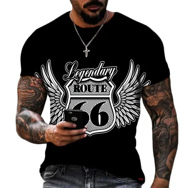 Fashion 66 Route T Shirt For Men 3d Print Travel Men\'s 66 Route T Shirt Ride Short Sleeve Oversized Tops Tee Shirt Man Clothing