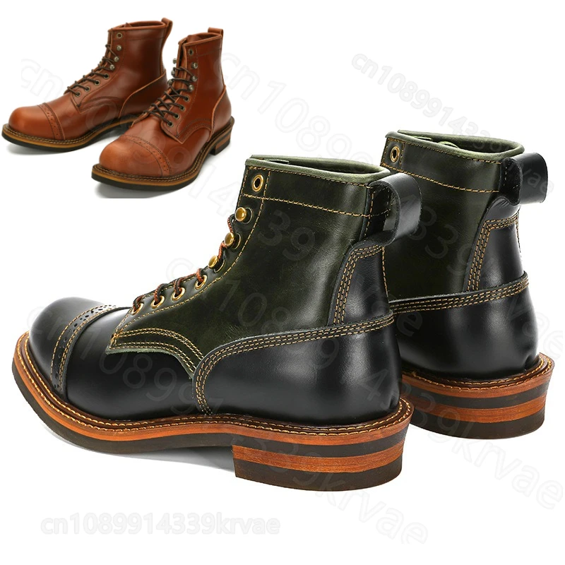 Leather Shoes Men's Leather Casual Shoes Autumn and Winter Round Head Tooling Boots High Top Boots
