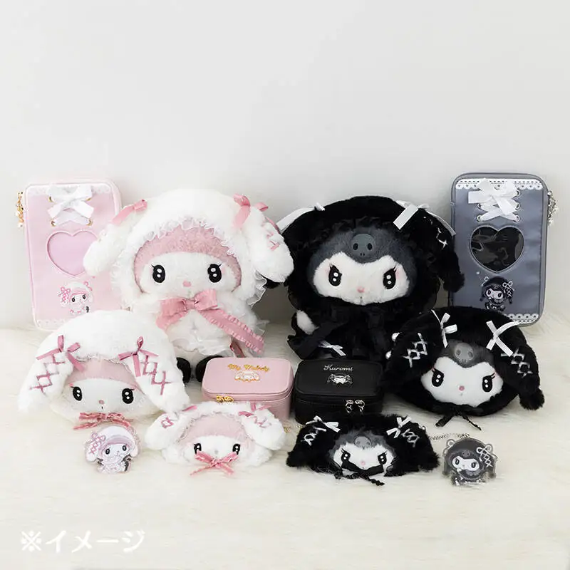 Sanrio kuromi-カードホルダー,写真ペンダント,学生用バスカバー付きのぬいぐるみキーホルダー