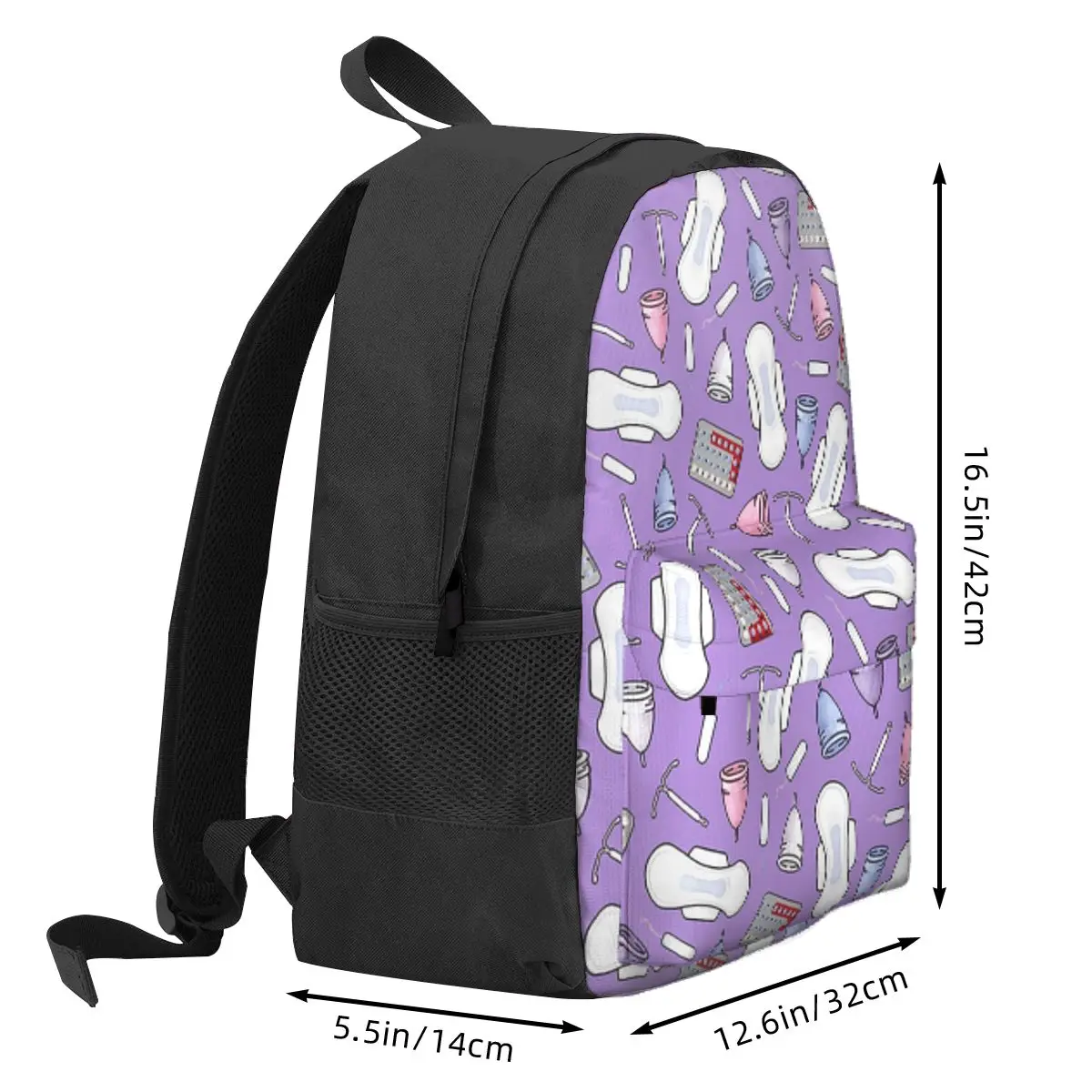 Period Protection, PMS Ready In Purple Backpack Daypack Large Capacity Kids BookBag School Bag Shoulder Bags for Men Women
