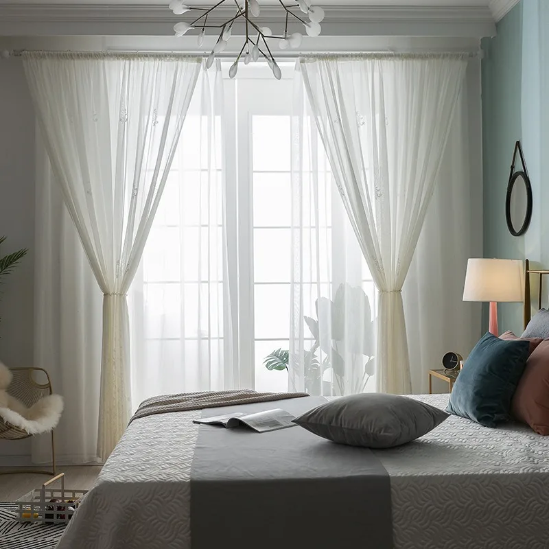 Modern Simple Luxury Tulle Curtains for Living Room Bedroom Dining Palace Style White Jacquard Custom Size Classic Grace Decor