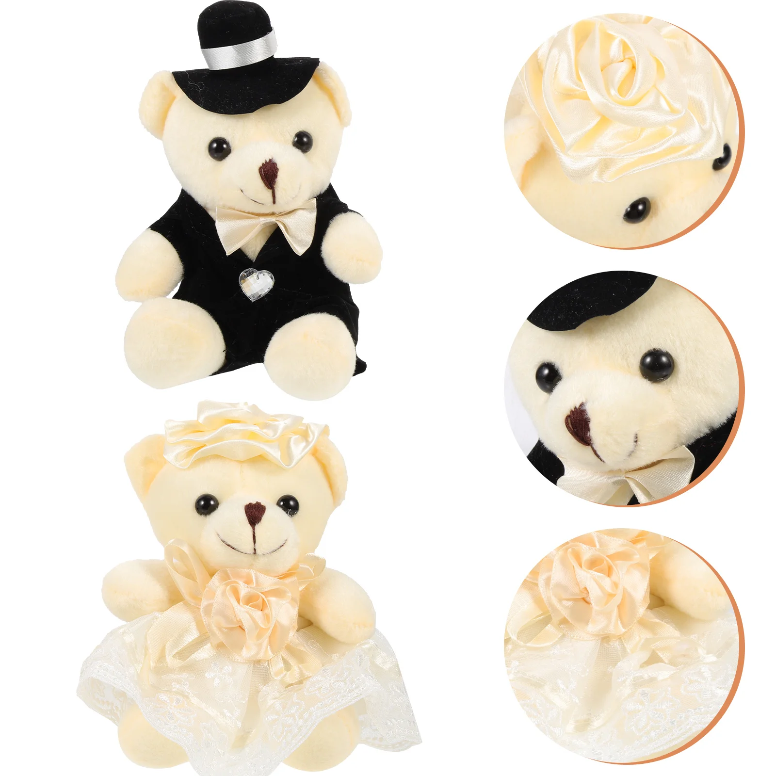 2 Pcs Mini Wedding Bear Baby Small Stuffed Animals Build Clothes Pp Cotton Toy Lace