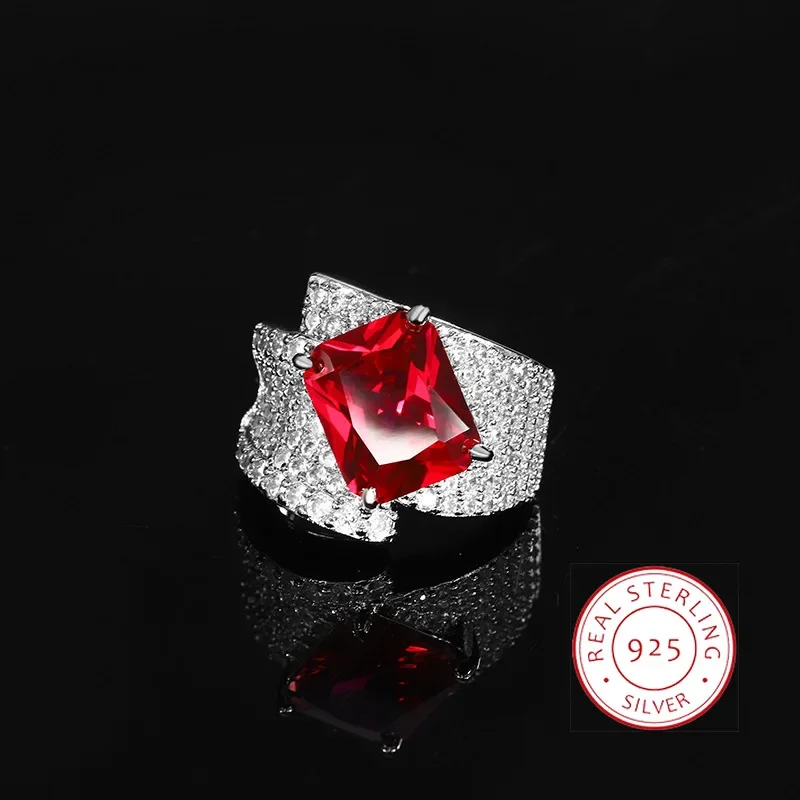 Set di anelli di corindone di lusso con diamanti rosa di lusso con diamante 925 argento moda tesoro anello di diamanti quadrati regalo di gioielli da sposa