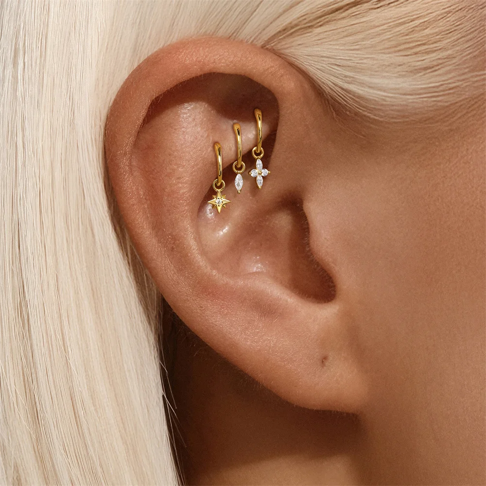 CANNER 1PC Ear Bone Earlobe S925 Sterling Silver Buckle For Women Tragus Cartilage Piercing Earring Jewelry Zircon Hoop Earring
