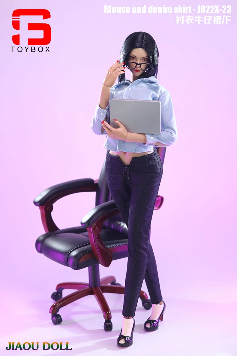JO22X-23 1/6 여성 블라우스 데님 스커트 OL 정장 셔츠 반바지 바지 세트 의류 모델 맞는 12 "아시아 액션 피규어 바디
