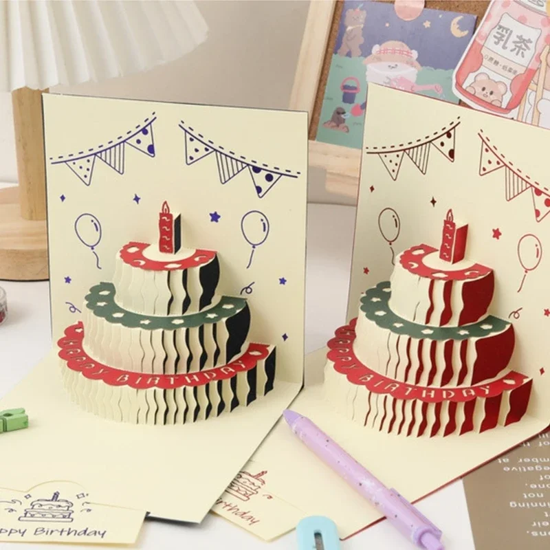 3D up Happy Birthday Card Cake Festival Invitation Greeting Memorial Cards for Birthday Valentine Day Mother Day