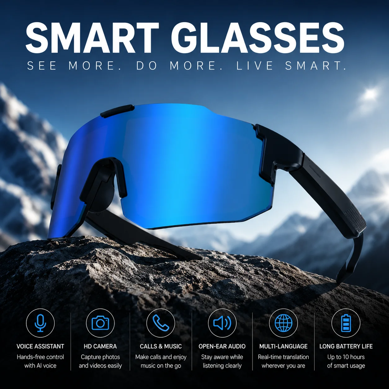 2026 New Smart Cycling Glasses Men AI Voice Assistant Smart Sunglasses Outdoor Sports Bluetooth Call Music Smart Glasses Women
