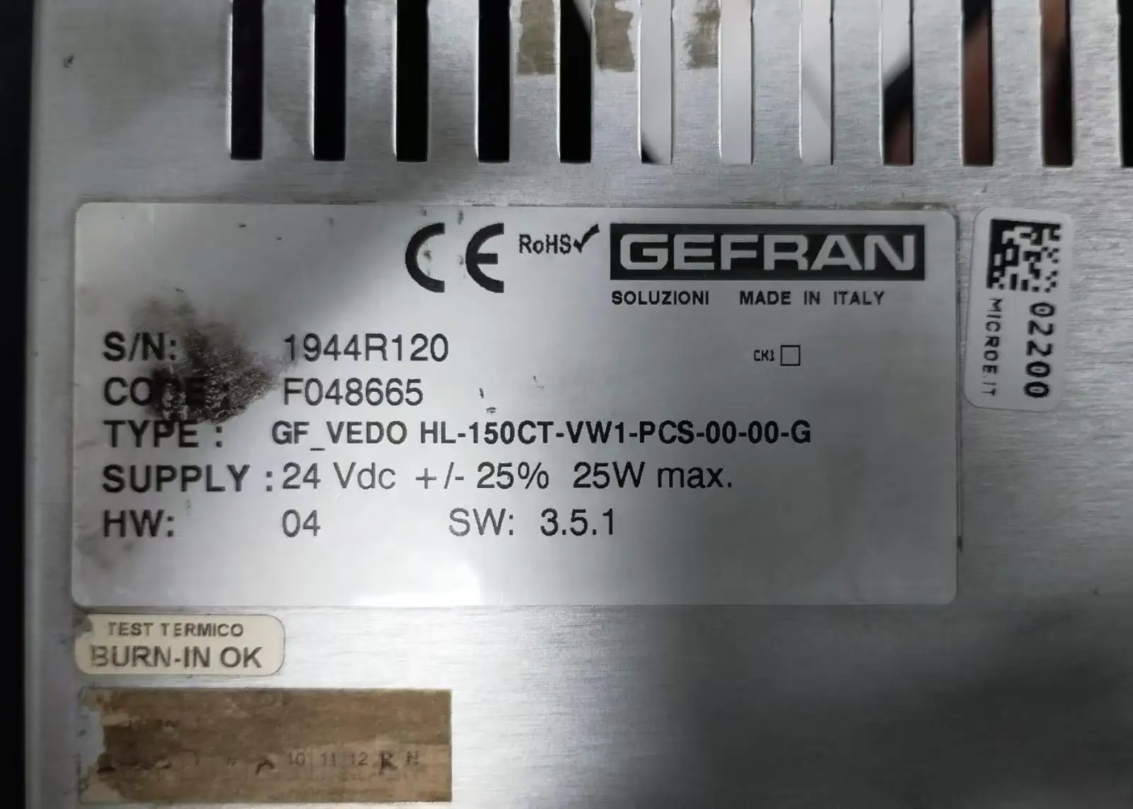 

TOUCH SCREEN FOR GF-VEDO HL-150CT-VW1-PCS-00-00-G GEFRAN F048665 1944R120