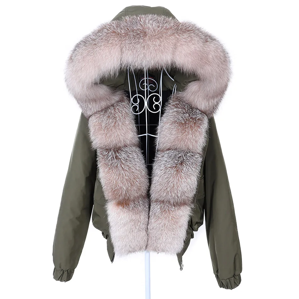 2021 fashion short ladies real fox skin waterproof coat natural raccoon big fur collar winter parka bomber short jack