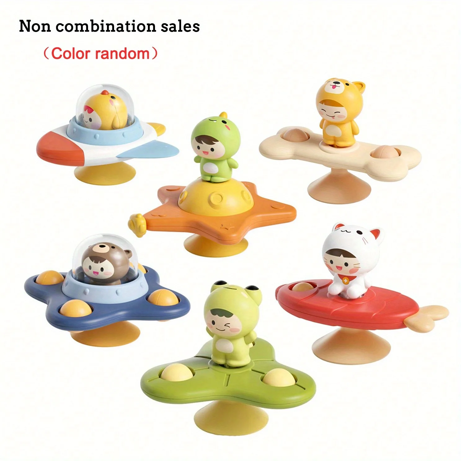 

Baby Suction Cup Spinner Toy with Squeaky Rotating Rattles Hand Montessori Sensory Game for Toddlers Stress Relief Color Random