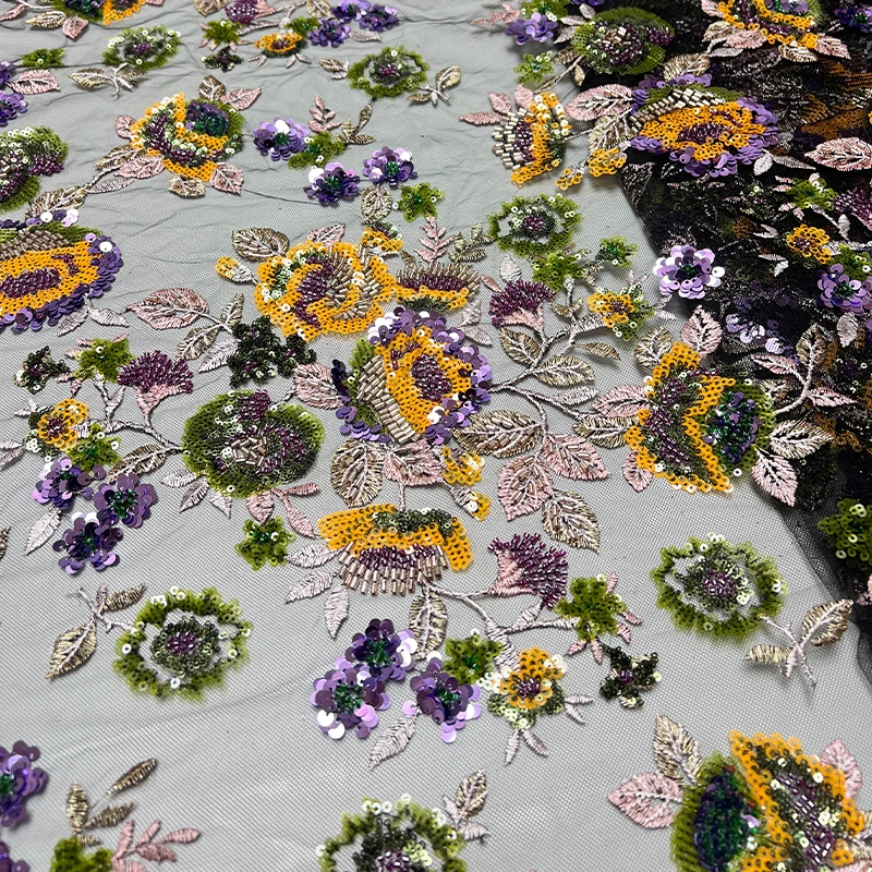 Роскошная французская кружевная сетчатая ткань, модная африканская кружевная ткань с вышивкой бисером и разноцветным узором, вышивка блестками