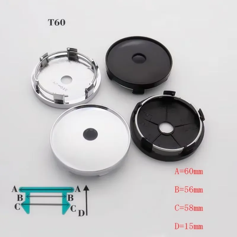 1 Set Of 4-Piece Black Silver 56mm 60mm Car Wheel Hub Center Wheel Hub Cover Car Wheel Hub Cover Car Styling Accessories