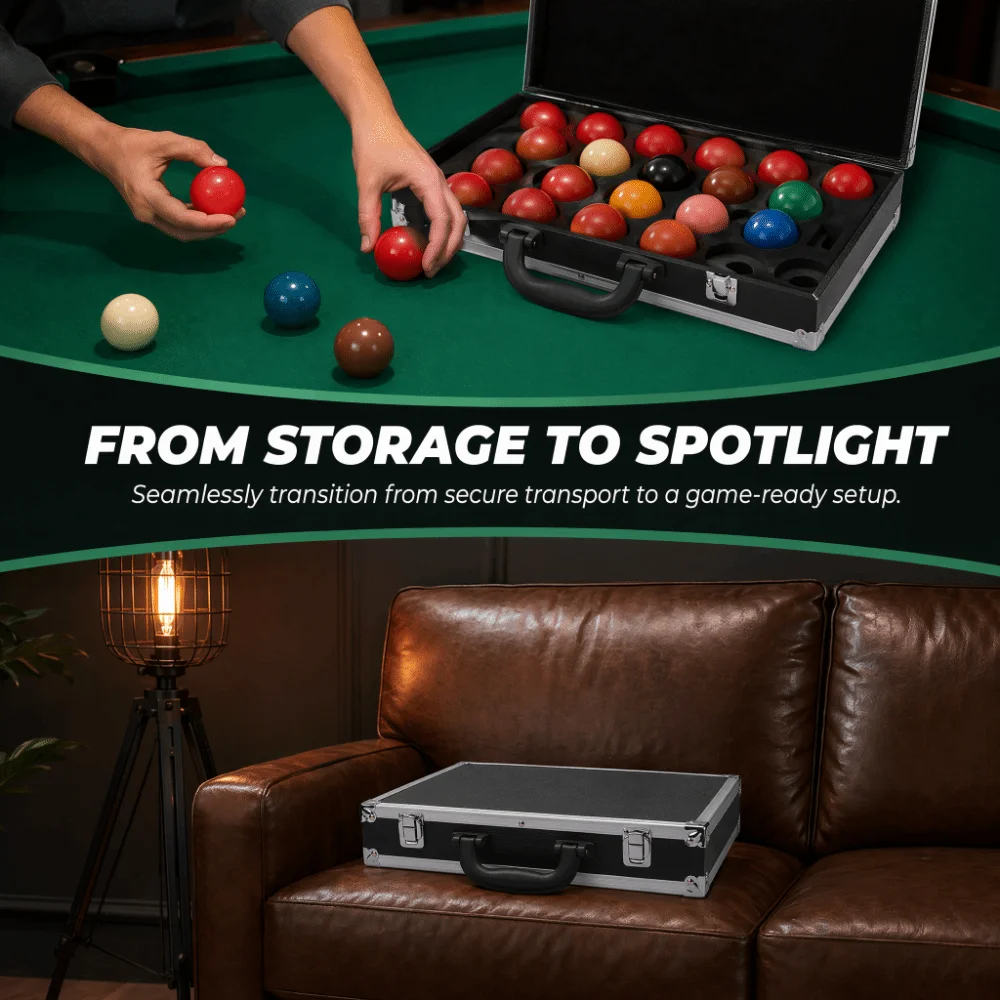 Foam Insert Billiard Ball Storage Box Hard Shell Carry Handle Protective Case Metal Corner Guards Black Protective Cover
