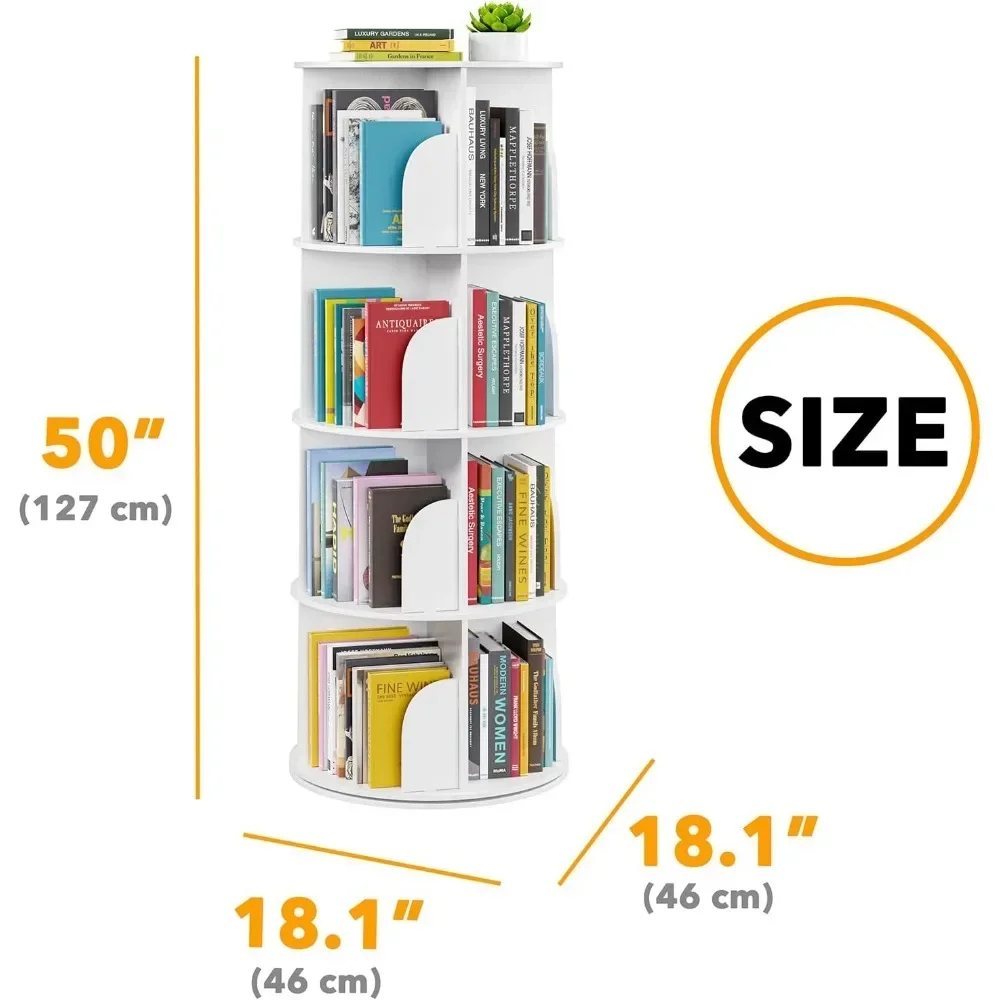 Rotating Bookshelf Tower, Spinning Bookcase Lazy Susan, Revolving 360 Book Shelf Storage Round Carousel