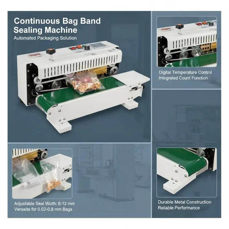 Horizontal Automatic Pouch Sealer 6-12 mm Food Production Hardware Packing Chemical Industry Digital Control Counter 0.02-0.8 mm Thickness Plastic Film Bags Packing Machine view 7