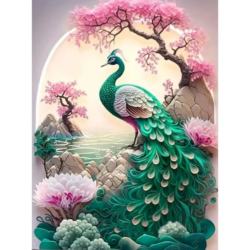 

GATYZTORY Oil Painting By Number Peacock Cherry Blossom Paint On Canvas Pictures By Number Lotus DIY Frame Home Decoration 40x50