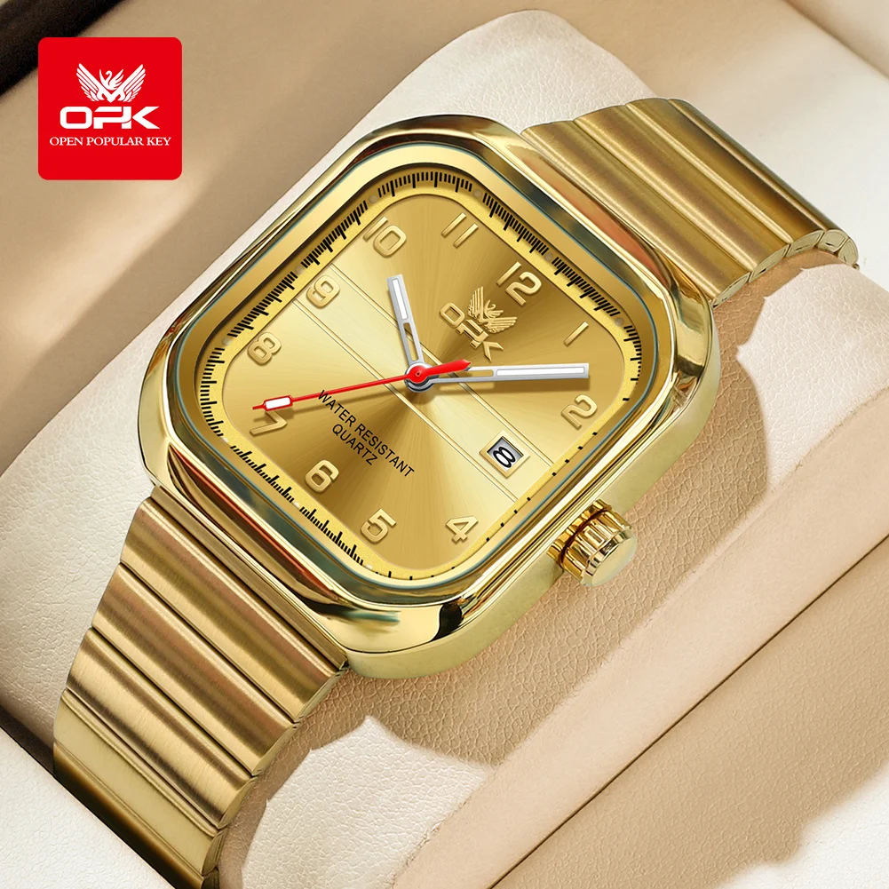 

OPK брендовые светящиеся водонепроницаемые мужские часы с цифровой гравировкой и одним календарем, кварцевые часы 6040