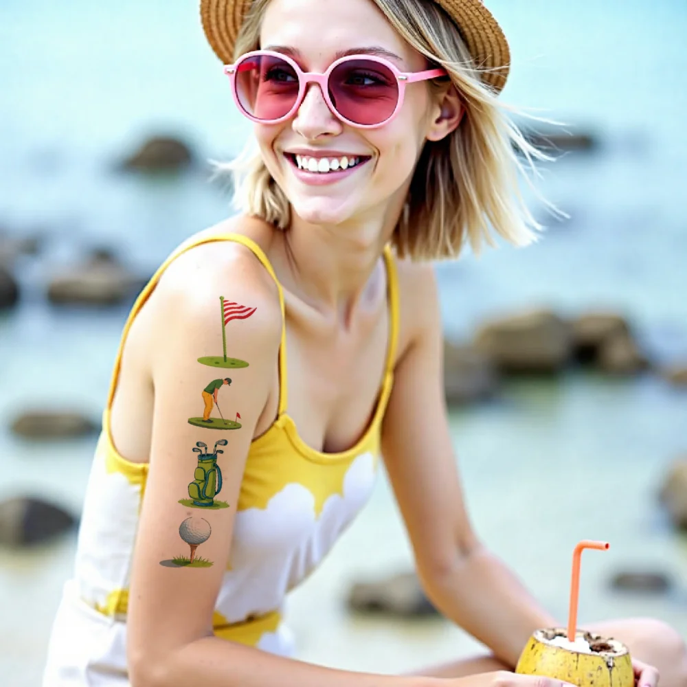 54 قطعة من ملصقات الجولف المؤقتة، ملصقات الجولف الكرتونية، ملصقات الوشم المؤقتة لأكتاف الكبار